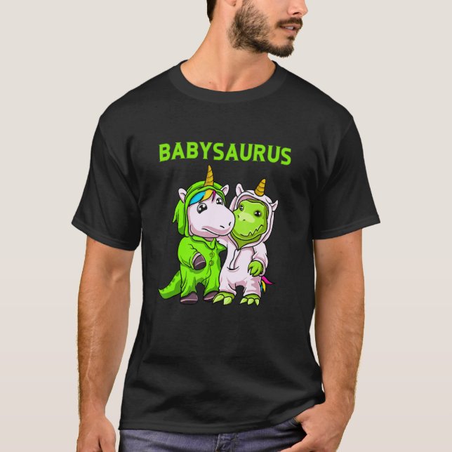 T-shirt Babysaurus Père Avec Fils Bébé Ou Fille Partenaire (Devant)