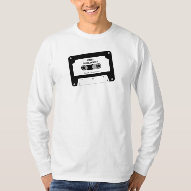 T-shirt Bac à cassette de musique rétro noir et blanc (Devant)