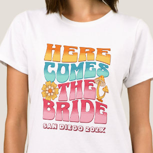 T-shirt Bachelorette Parti Super Retro Wavy Text Bride