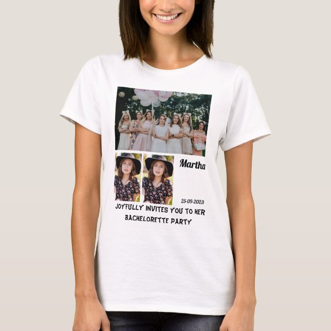 T-shirt Bachelorette Party personnalisé 3 Photo Collage (Devant)