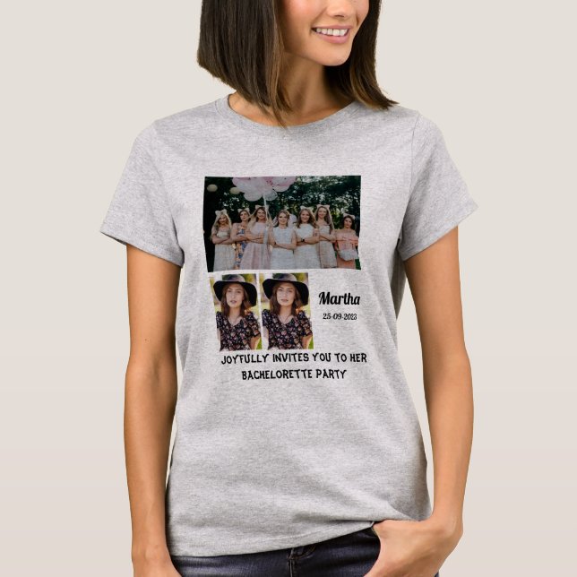 T-shirt Bachelorette Party personnalisée 3 Photo Collage T (Devant)