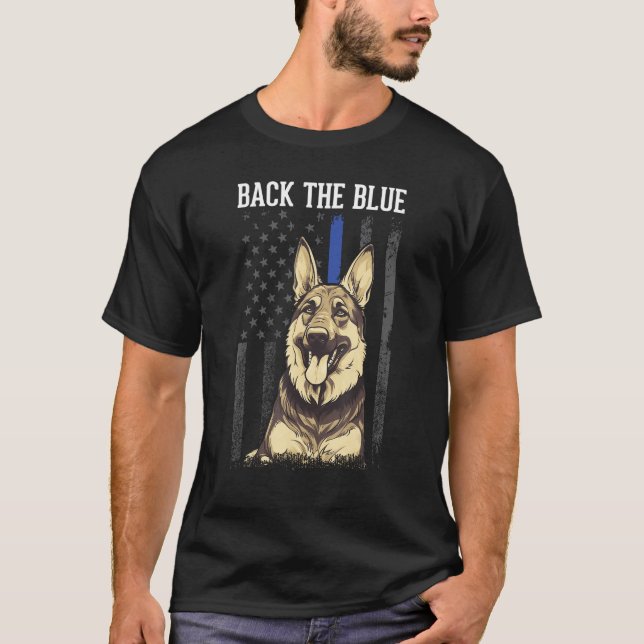 T-shirt Back The Blue German Shepherd K9 Police Dog Americ (Devant)