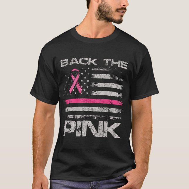 T-shirt Back The Pink American Flag Breast Cancer Awarenes (Devant)