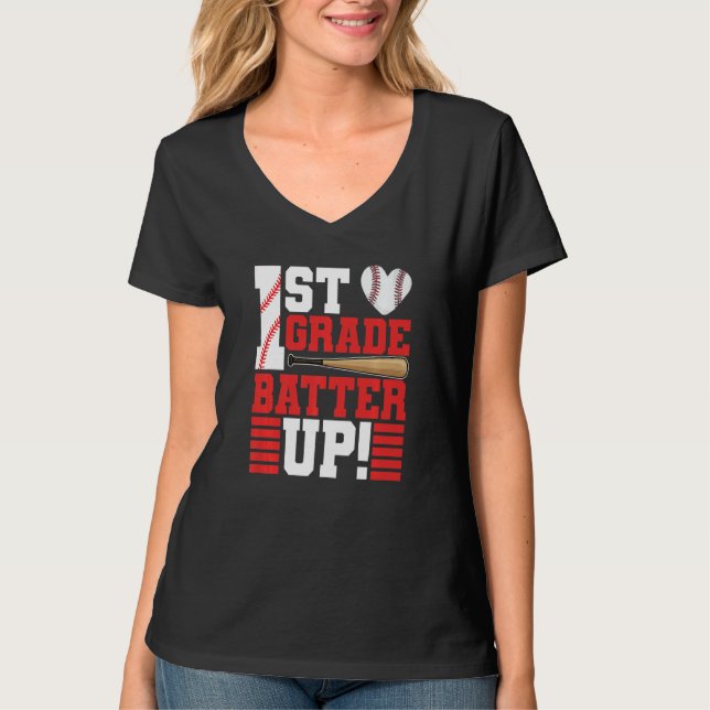 T-shirt Back To School 1st Grade Batter Up Baseball First  (Devant)