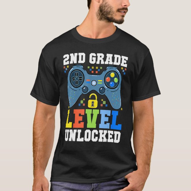 T-shirt Back To School  2nd Grade Level Unlocked Gamer Boy (Devant)