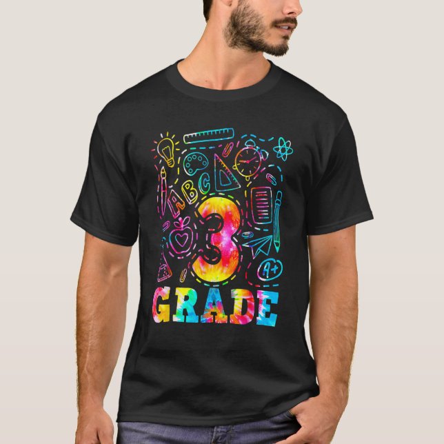 T-shirt Back To School 3rd Third Grade Typography Tie Dye  (Devant)