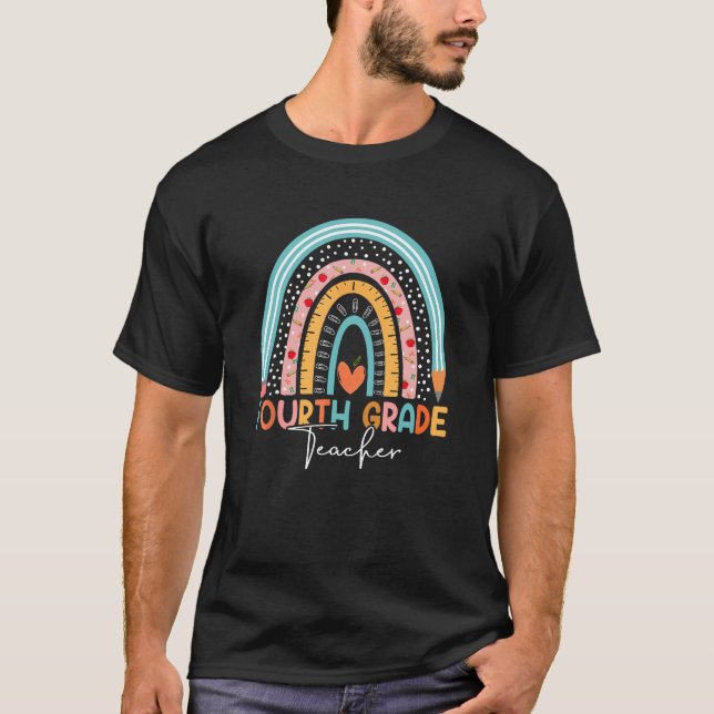 T-shirt Back To School 4th Grade Teacher Rainbow Boho (Devant)