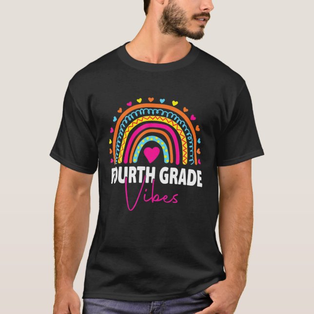 T-shirt Back To School 4Th Grade Vibes Rainbow Leopard Tea (Devant)