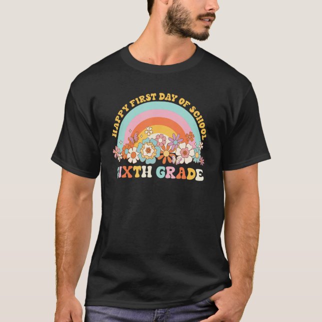 T-shirt Back To School 6th Grade Retro Groovy Rainbow Teac (Devant)