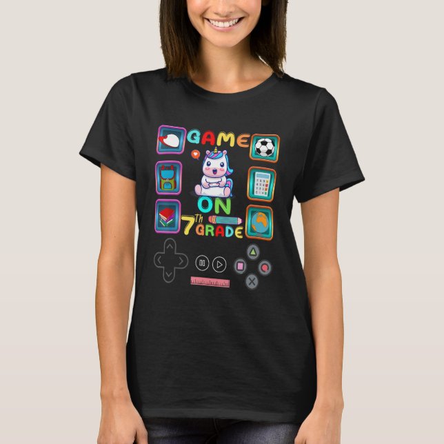 T-shirt Back to School 7Th Grade Game On Unlocked Level 7  (Devant)