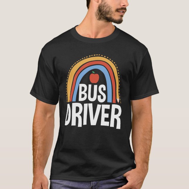 T-shirt Back To School Appreciation Boho Rainbow Bus Drive (Devant)