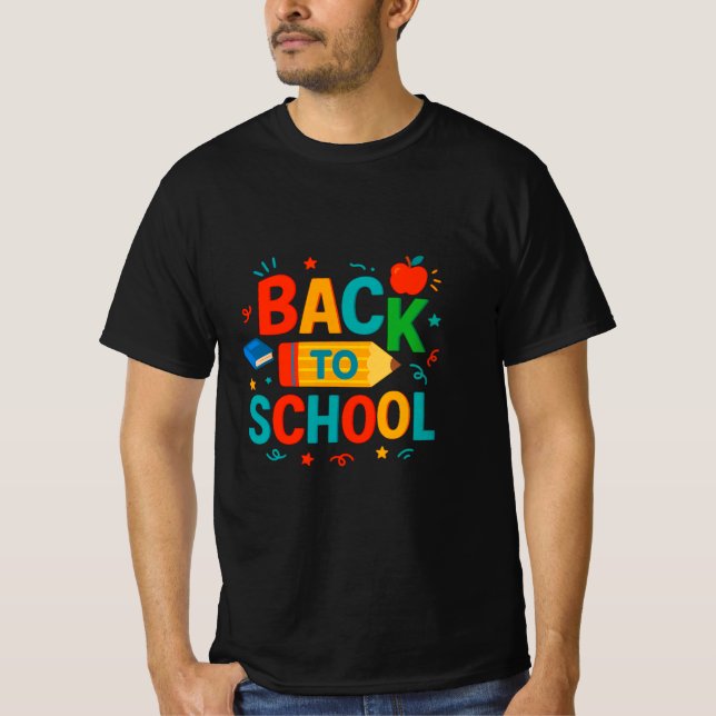 T-shirt Back to School" Colorful Pencil & Apple Graphic (Devant)