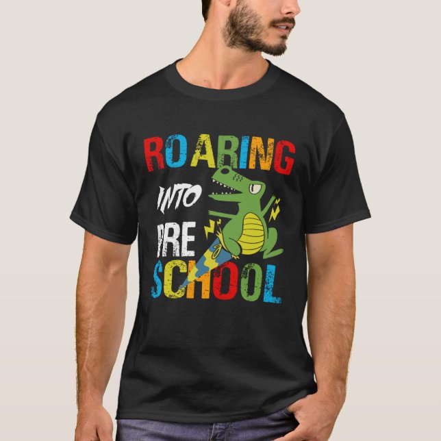 T-shirt Back to School Dino  Roaring Into Preschool Dinosa (Devant)