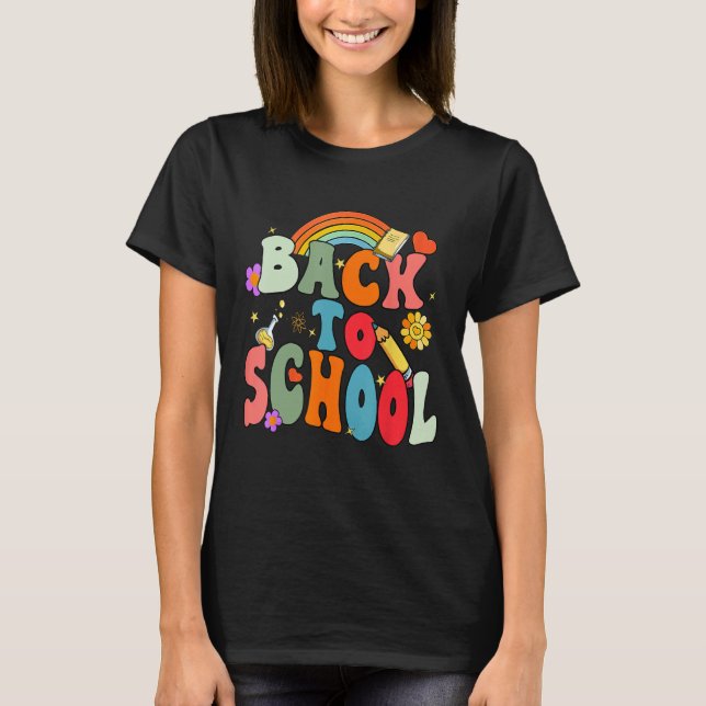 T-shirt Back To School Happy First Day Of School Groovy Te (Devant)
