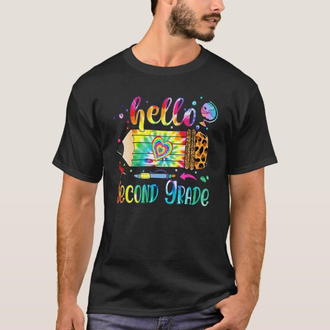 T-shirt Back To School Hello 2nd Grade Leopard Tie Dye Pen (Devant)