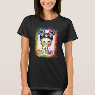 T-shirt Back To School Hello 2nd Second Grade Messy Bun Ti