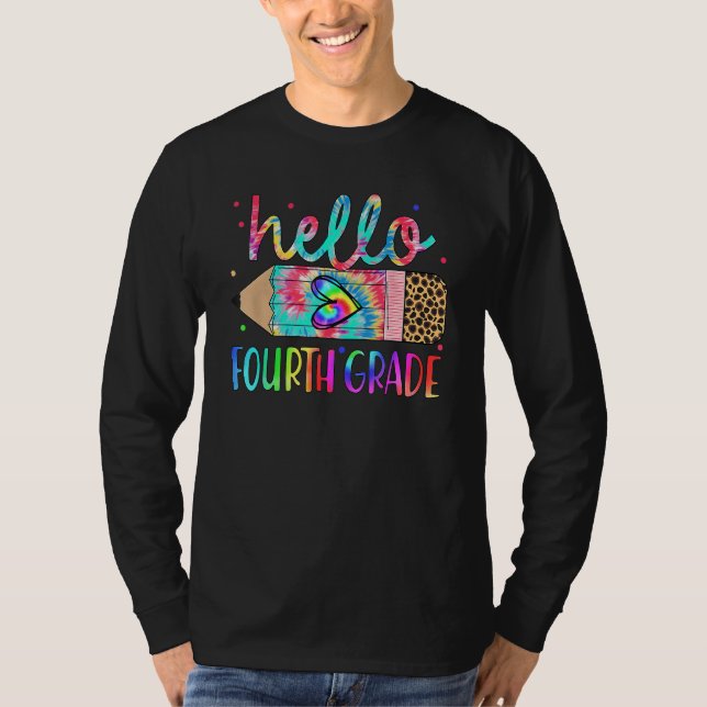 T-shirt Back To School Hello 4th Grade Leopard Tie Dye Pen (Devant)