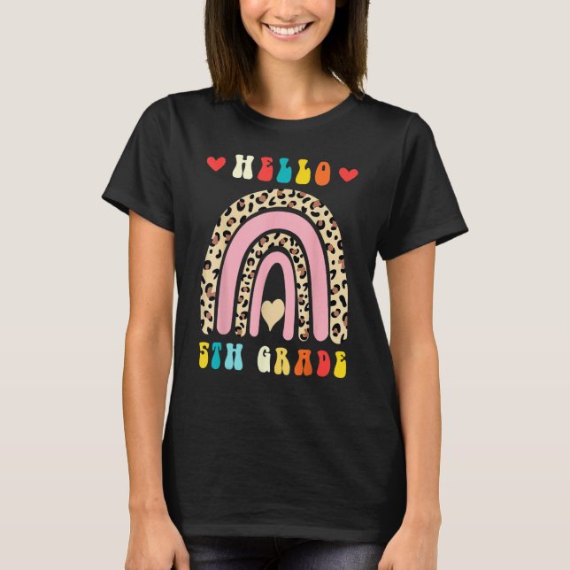 T-shirt Back To School Hello Fifth 5th Grade Rainbow Leopa (Devant)