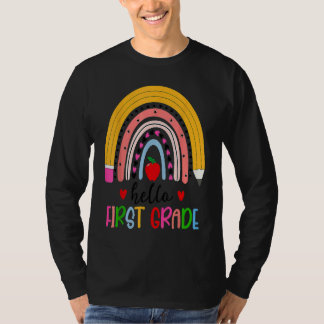 T-shirt Back To School Hello First Grade Teacher Rainbow T