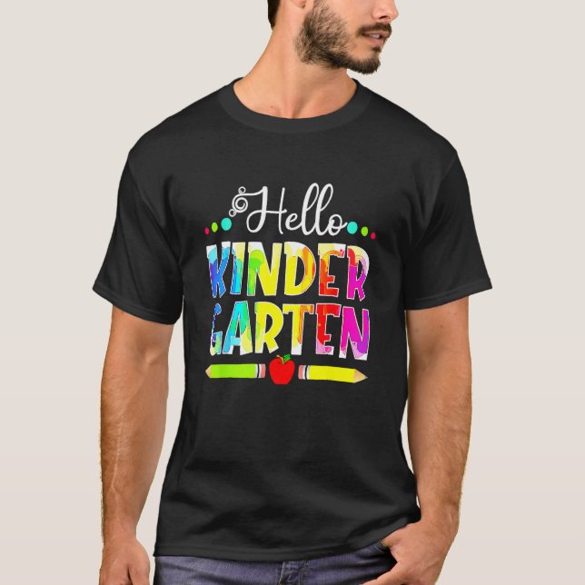T-shirt Back To School Hello Kindergarten Girls Boys Teach (Devant)