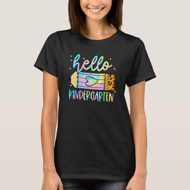 T-shirt Back To School Hello Kindergarten Leopard Pencil K (Devant)