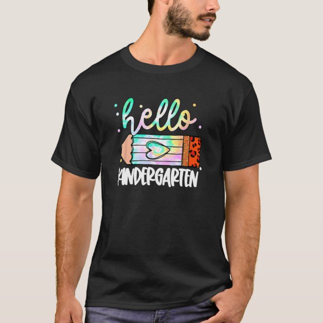 T-shirt Back To School Hello Kindergarten Leopard Tie Dye  (Devant)