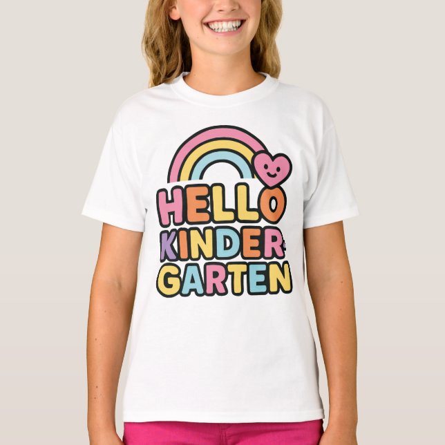 T-shirt Back to School Hello Kindergarten Teacher Kids (Devant)