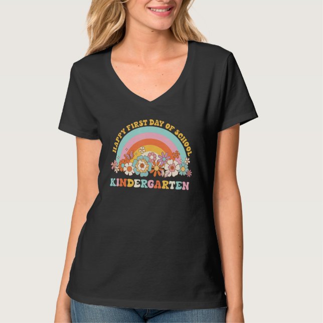 T-shirt Back To School Kindergarten Retro Groovy Rainbow T (Devant)
