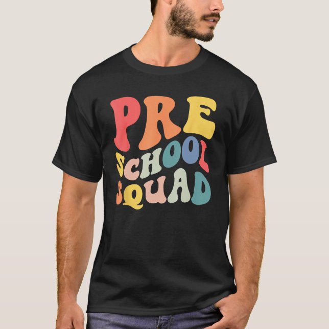 T-shirt Back to School Preschool Squad Groovy Teacher Kids (Devant)