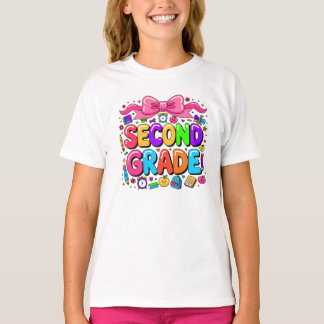 T-shirt Back To School Second Grade Girls Bow Teacher Kids