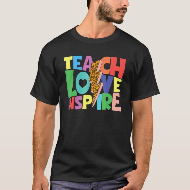 T-shirt Back To School Teach Love Inspire Teachers Leopard (Devant)