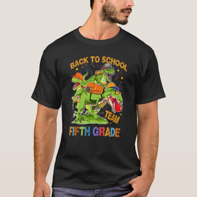 T-shirt Back To School Team Fifth Grade Rex 5th Grader Din (Devant)
