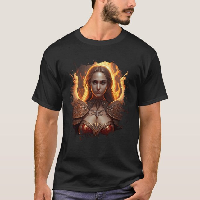 T-shirt Backprint Female Angel of Fire with Flames of Hell (Devant)