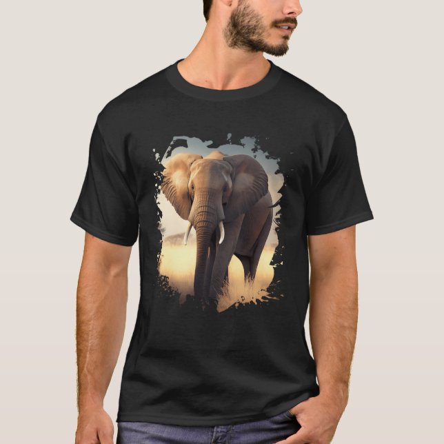 T-shirt Backprint Lonely elephant in the African savanna (Devant)