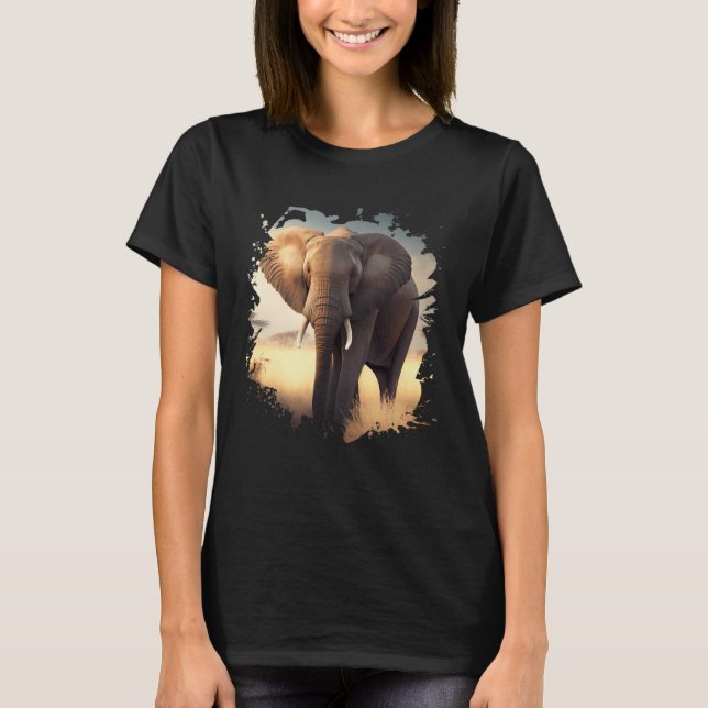 T-shirt Backprint Lonely elephant in the African savanna (Devant)