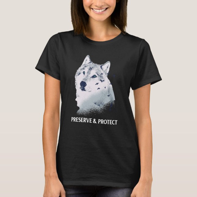 T-shirt Backprint Preserve and Protect wolves and wolf pac (Devant)