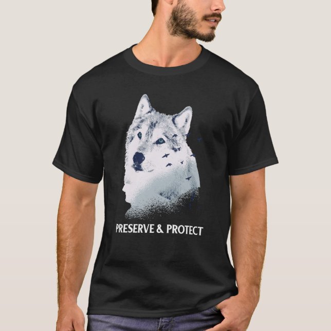 T-shirt Backprint Preserve and Protect wolves and wolf pac (Devant)