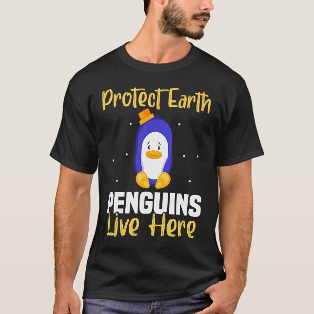 T-shirt Backprint Protéger les pingouins terrestres vivent (Devant)
