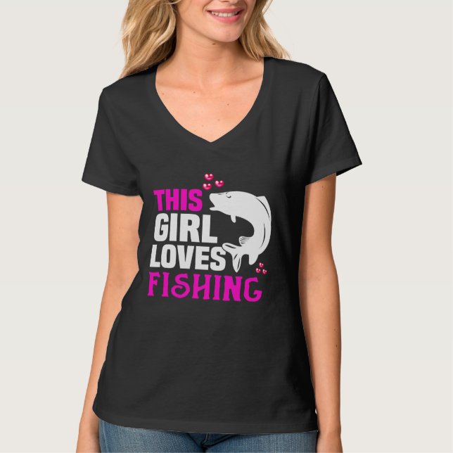 T-shirt Backprint This girl loves fishing and anglers (Devant)