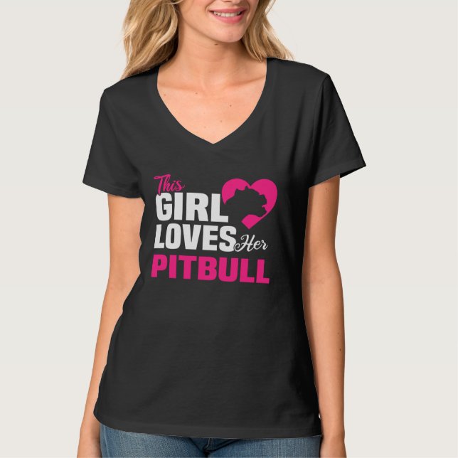 T-shirt Backprint This girl loves her Pitbull dog and dogs (Devant)