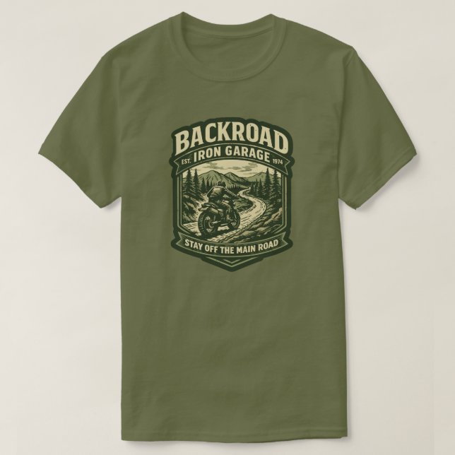 T-Shirt Backroad Iron Garage Scrambler Moto (Design devant)
