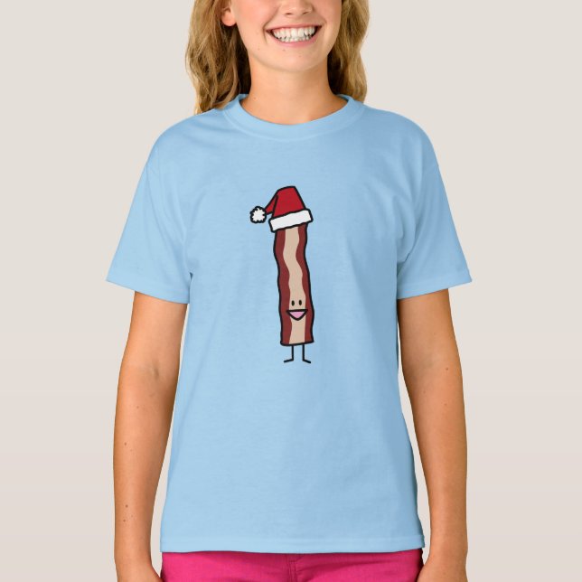 T-shirt Bacon porte un chapeau de Père Noël (Devant)