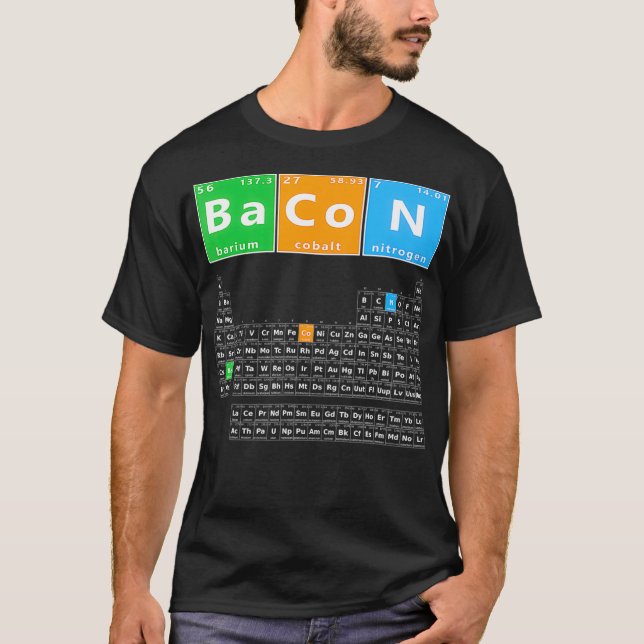 T-shirt Bacon Tableau périodique Funny Bacon chimie mème (Devant)