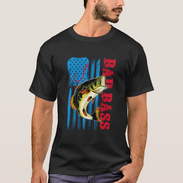 T-shirt Bad Bass Flag Fishing (Devant)