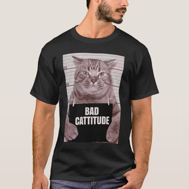 T-shirt Bad Cattitude Chat Mugshot (Devant)