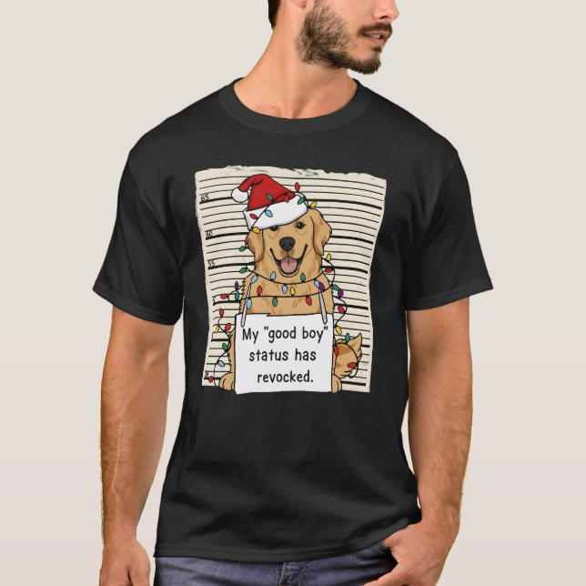 T-shirt Bad Dog Mugshot Christmas Funny Retriever Gift (Devant)