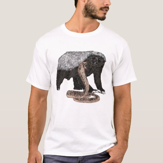T-shirt Badass Honey Badger & Cobra Snake Funny Animal Art (Devant)