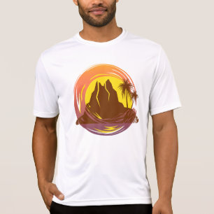 T-shirt Badge avec paysage volcanique tropical et palmiers