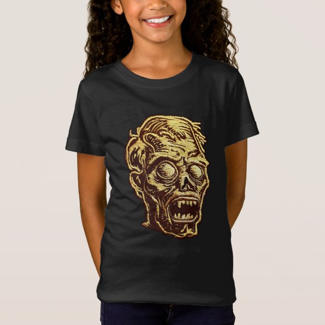 T-Shirt Badge Brodée Zombie Doré (Devant)