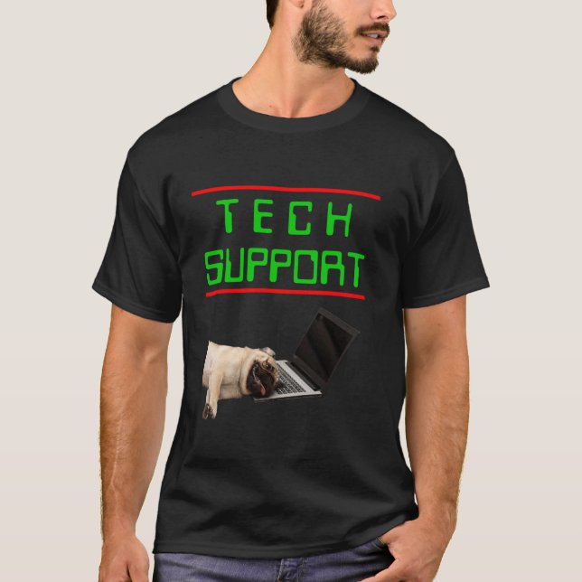 T-shirt Badge de support technique drôle avec un chien sar (Devant)